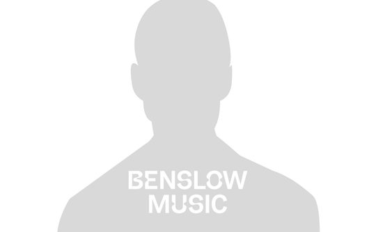 Grey silhouette of a man with Benslow Music written over it
