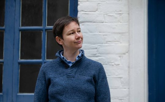 Woman outside a building